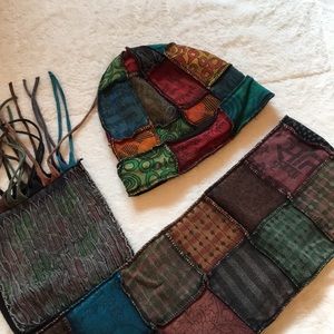 Patchwork Bohemian Hat and Scarf set